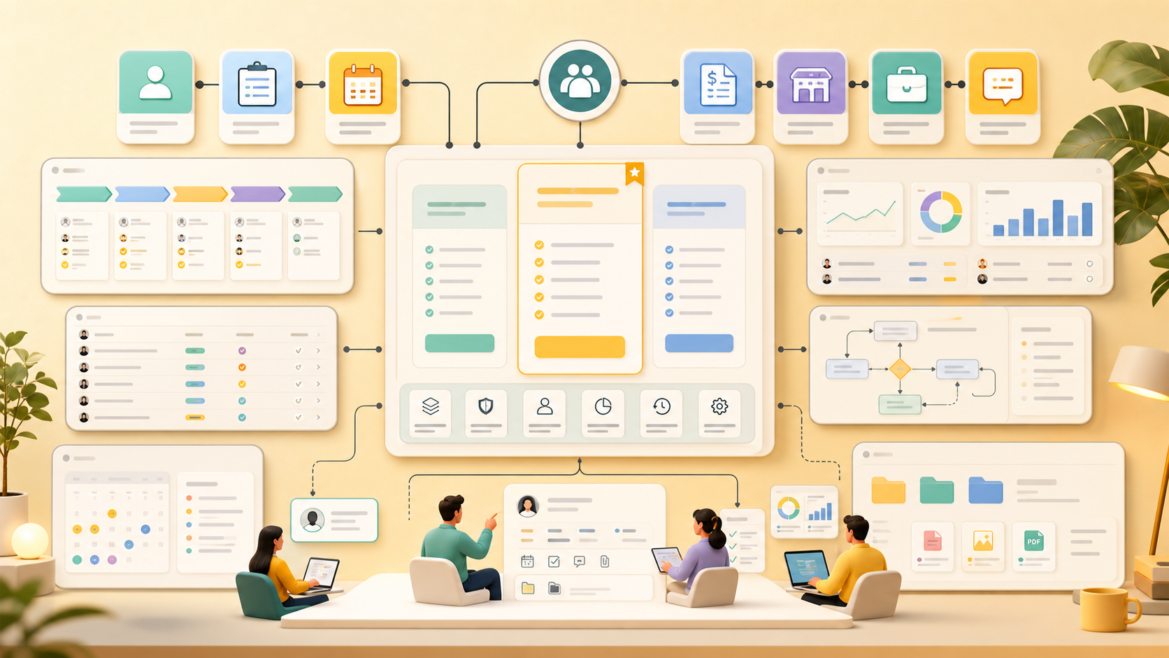 Workspace subscription panel connected to multiple installed business apps