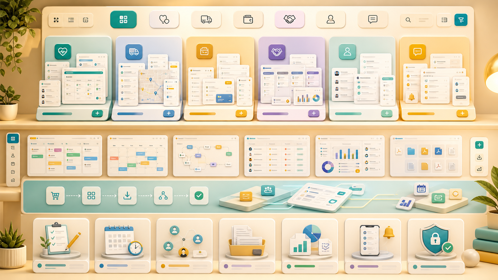Curated Taskingos starter app shelf grouped by business operation